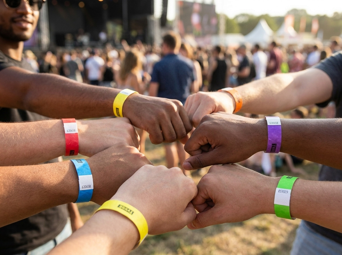 Večbarvne Tyvek zapestnice za razvrščanje kategorij obiskovalcev na festivalu na prostem